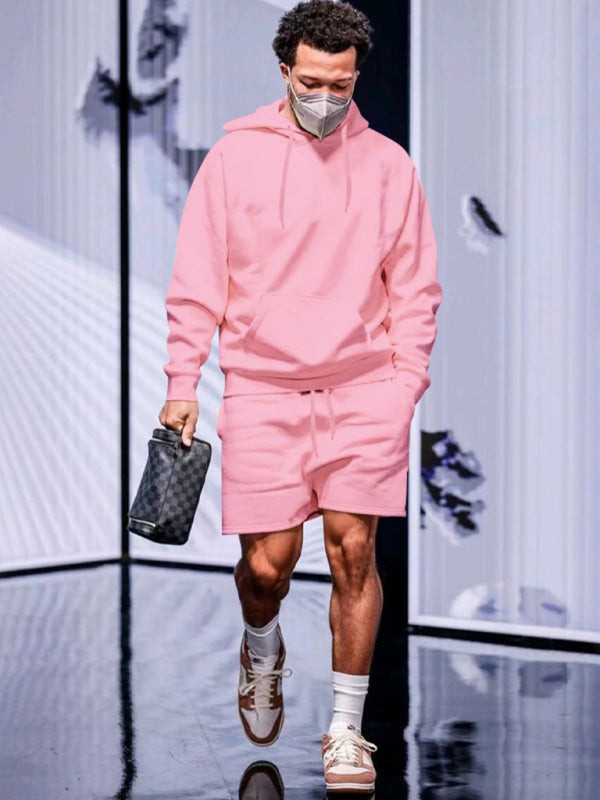 TEEK - Mens Hooded Versatile Shorts Set SET TEEK K Pink 3XL 