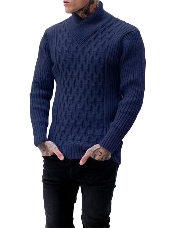 TEEK - Mens Cable Knit Shawl Collar Sweater TOPS TEEK K Blue M