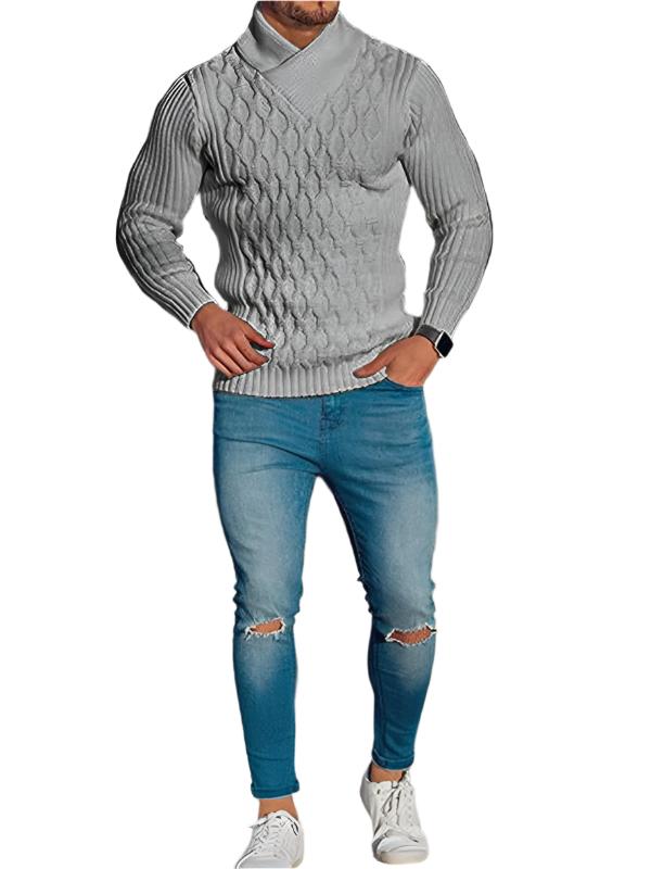 TEEK - Mens Cable Knit Shawl Collar Sweater TOPS TEEK K Grey M