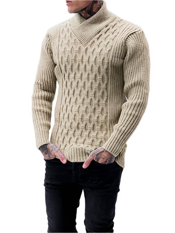 TEEK - Mens Cable Knit Shawl Collar Sweater TOPS TEEK K Khaki M