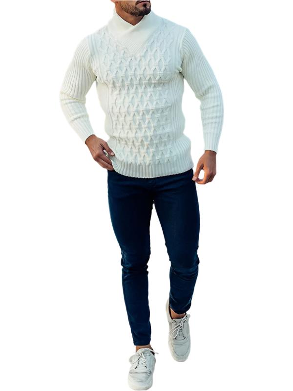 TEEK - Mens Cable Knit Shawl Collar Sweater TOPS TEEK K White M