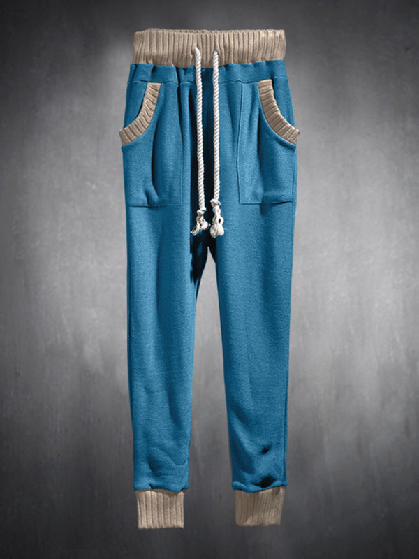 TEEK - Mens Drawstring Color Block Knitted Trousers PANTS TEEK K Denim Blue S 