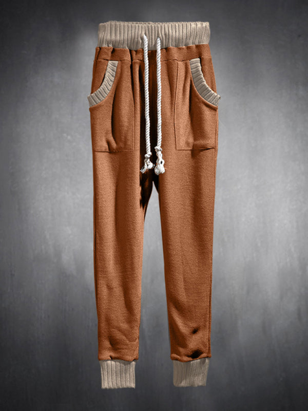 TEEK - Mens Drawstring Color Block Knitted Trousers PANTS TEEK K Orange S 