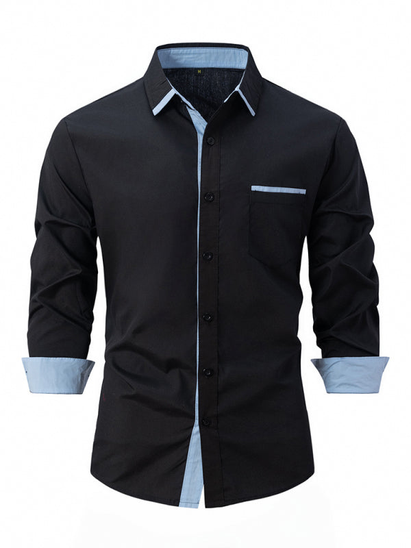 TEEK - Mens Color Block Business Slim Long Sleeve Shirt TOPS TEEK K Black S 