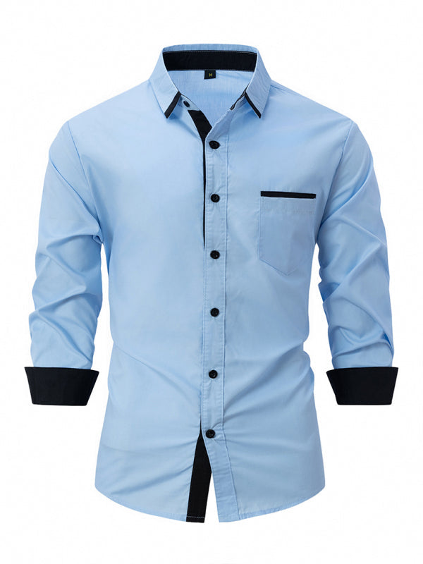 TEEK - Mens Color Block Business Slim Long Sleeve Shirt TOPS TEEK K Clear Blue M 