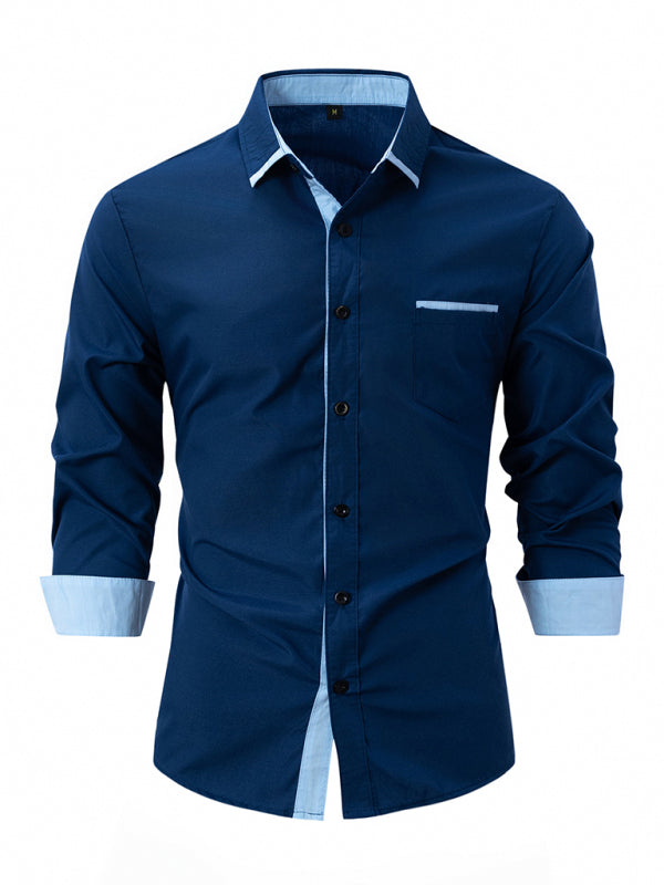 TEEK - Mens Color Block Business Slim Long Sleeve Shirt TOPS TEEK K Champlain color S 