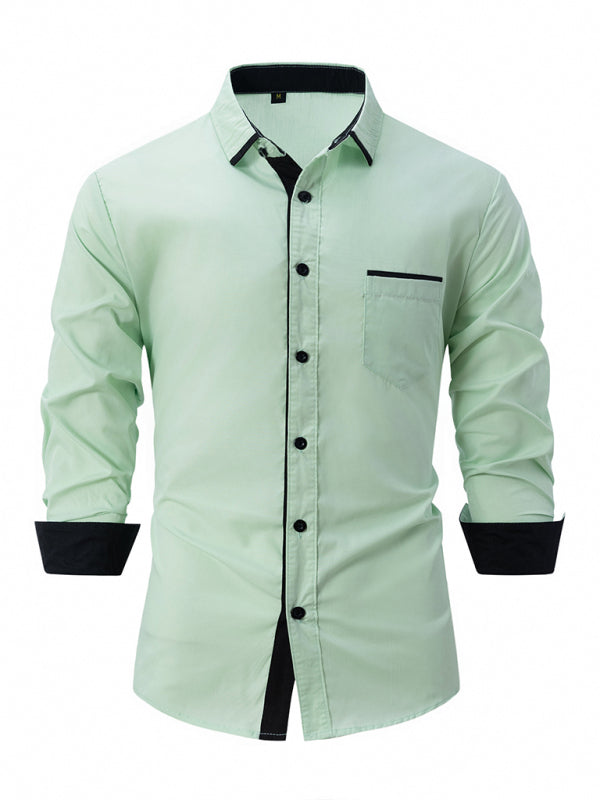 TEEK - Mens Color Block Business Slim Long Sleeve Shirt TOPS TEEK K Pale Green S 