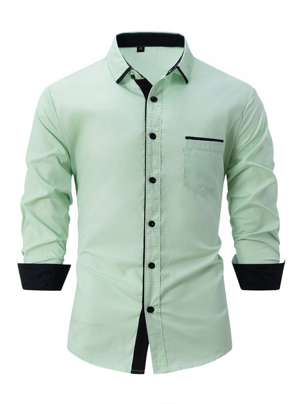 TEEK - Mens Color Block Business Slim Long Sleeve Shirt TOPS TEEK K Pale Green L 