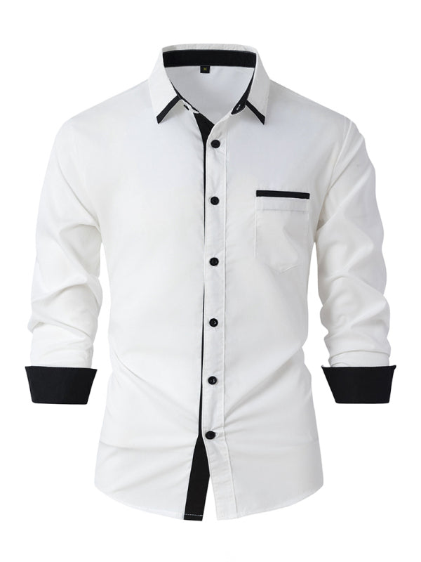TEEK - Mens Color Block Business Slim Long Sleeve Shirt TOPS TEEK K White S 