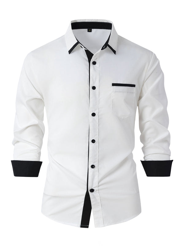 TEEK - Mens Color Block Business Slim Long Sleeve Shirt TOPS TEEK K White XXL 