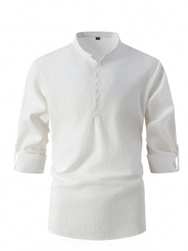 TEEK - Mens Stand Collar Slim Fit Long Sleeve Shirt TOPS TEEK K White S 