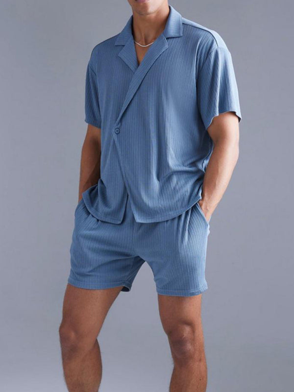 TEEK - Blue Short-Sleeved Shorts Two-Piece Mens Loungewear Set SET TEEK K   