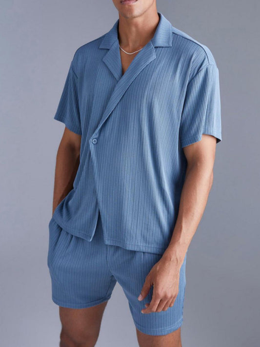 TEEK - Blue Short-Sleeved Shorts Two-Piece Mens Loungewear Set SET TEEK K S  