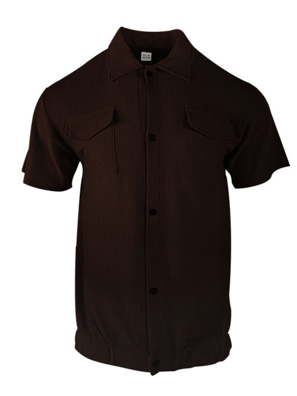 TEEK - Mens Cardigan Front Pocket Short-Sleeved Shirt TOPS TEEK K Brown S 