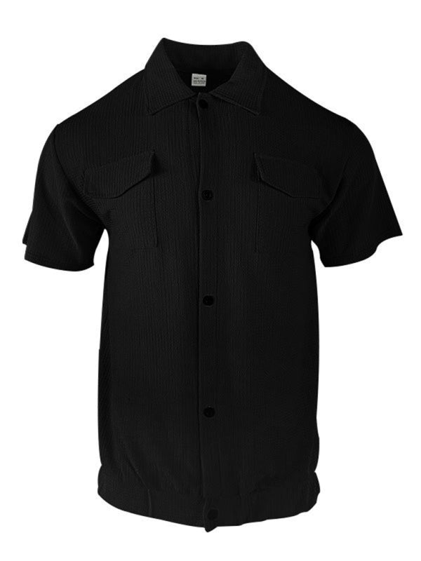 TEEK - Mens Cardigan Front Pocket Short-Sleeved Shirt TOPS TEEK K Black S 