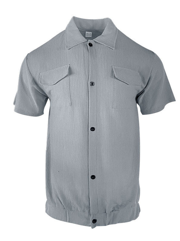 TEEK - Mens Cardigan Front Pocket Short-Sleeved Shirt TOPS TEEK K Misty Grey S 