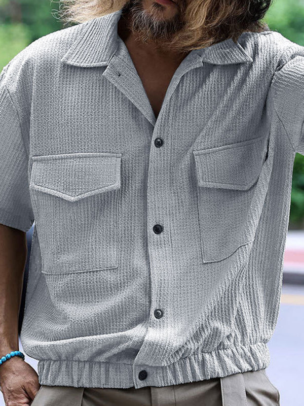 TEEK - Mens Cardigan Front Pocket Short-Sleeved Shirt TOPS TEEK K   