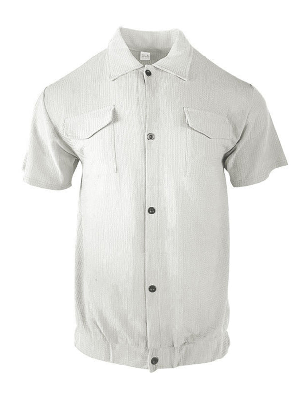 TEEK - Mens Cardigan Front Pocket Short-Sleeved Shirt TOPS TEEK K White S 