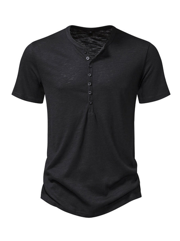 TEEK - Mens Henley Casual Short Sleeve T-Shirt TOPS TEEK K Black S 