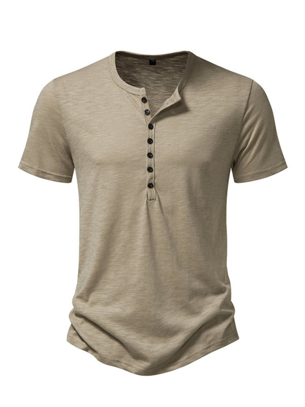 TEEK - Mens Henley Casual Short Sleeve T-Shirt TOPS TEEK K Khaki S 