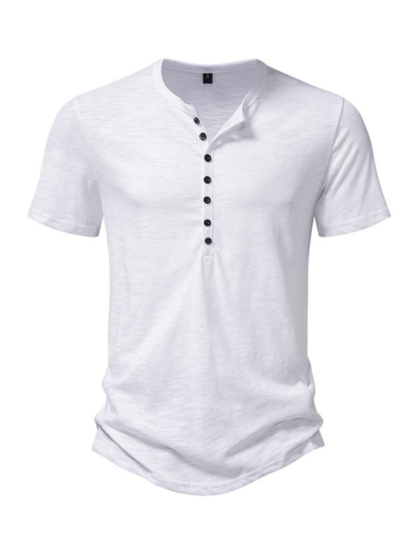 TEEK - Mens Henley Casual Short Sleeve T-Shirt TOPS TEEK K White S 