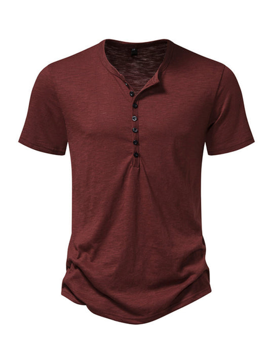 TEEK - Mens Henley Casual Short Sleeve T-Shirt TOPS TEEK K Wine Red S 