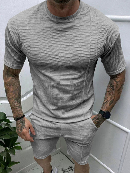 TEEK - Mens Solid Color Shorts Short Sleeved Set TOPS TEEK K Misty Grey S 