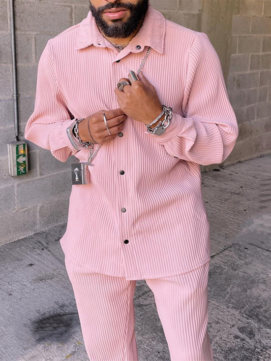 TEEK - Pink Mens Long Sleeve Corduroy Pants Suit SET TEEK K S  