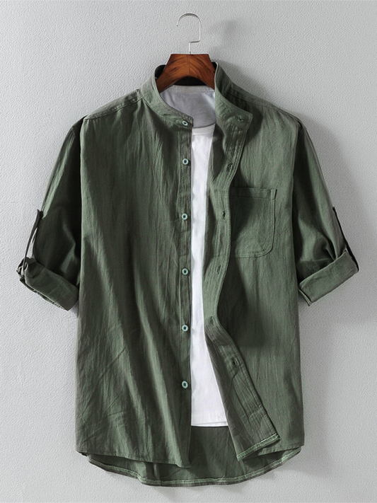 TEEK - Mens Solid Color Collar Short Sleeve Shirt TOPS TEEK K Olive Green M 