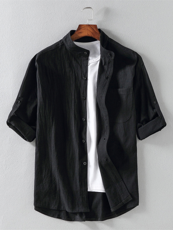 TEEK - Mens Solid Color Collar Short Sleeve Shirt TOPS TEEK K Black M 