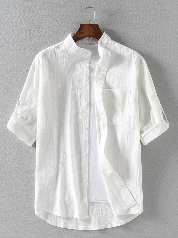 TEEK - Mens Solid Color Collar Short Sleeve Shirt TOPS TEEK K White M 