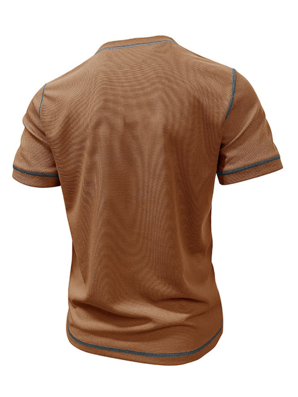 TEEK - Mens American Vintage Henley Collar Short Sleeve T-Shirt TOPS TEEK K   