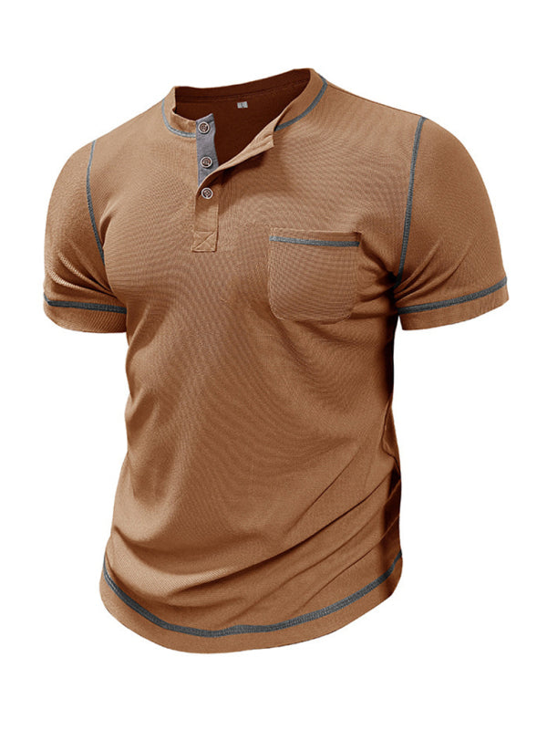 TEEK - Mens American Vintage Henley Collar Short Sleeve T-Shirt TOPS TEEK K Khaki S 