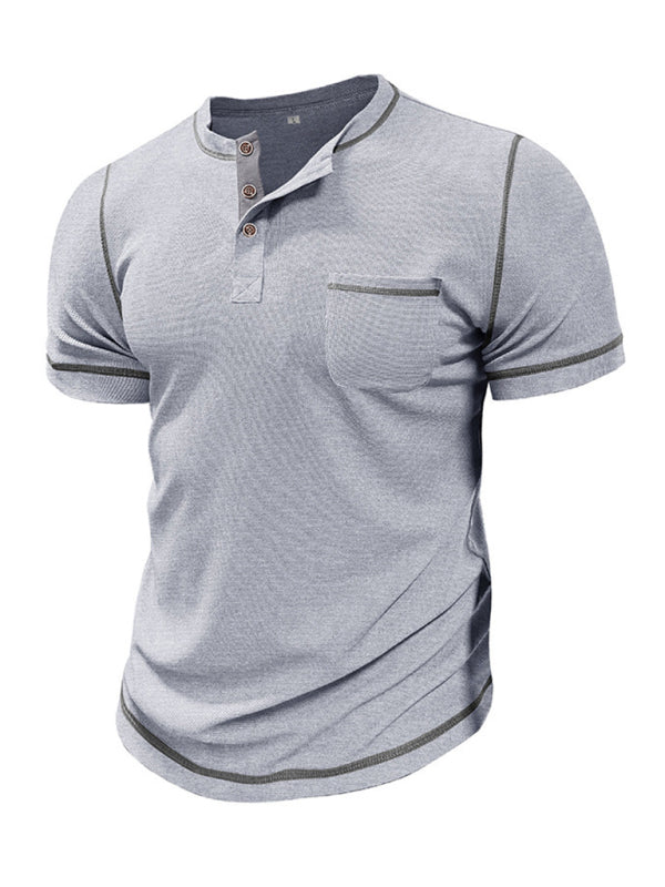 TEEK - Mens American Vintage Henley Collar Short Sleeve T-Shirt TOPS TEEK K Misty Grey S 
