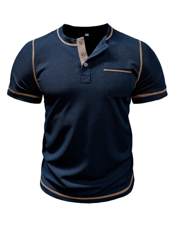 TEEK - Mens American Vintage Henley Collar Short Sleeve T-Shirt TOPS TEEK K Royal Blue S 