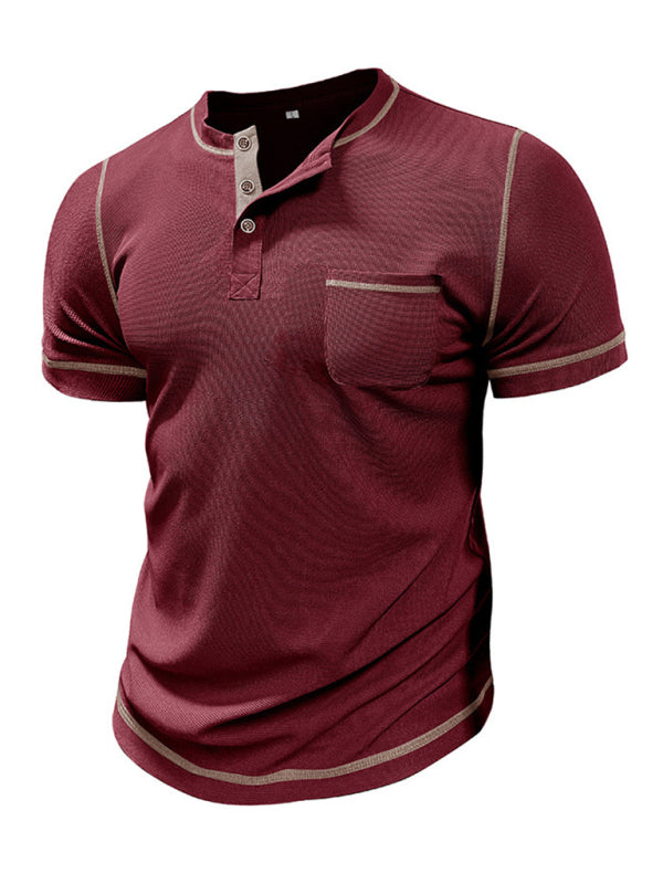 TEEK - Mens American Vintage Henley Collar Short Sleeve T-Shirt TOPS TEEK K   