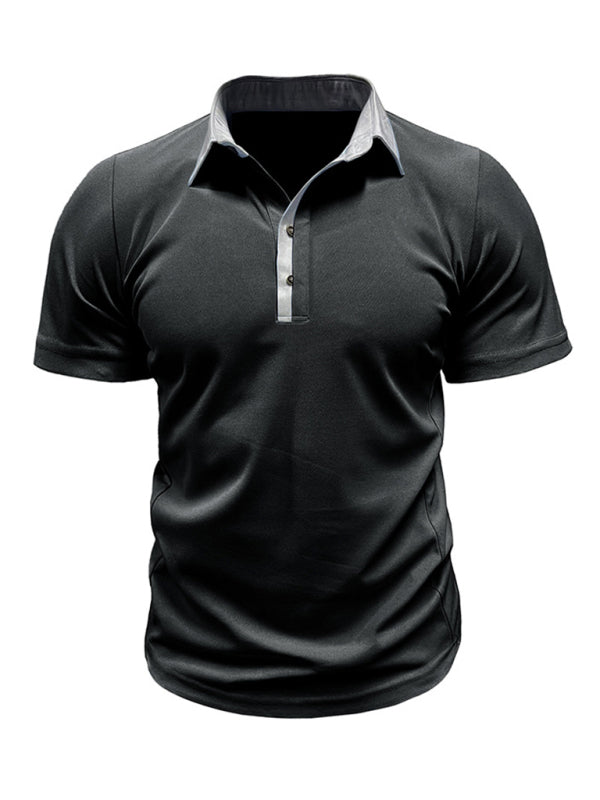 TEEK - Mens Lapel Color Block Short Sleeve Polo Shirt TOPS TEEK K Black S 