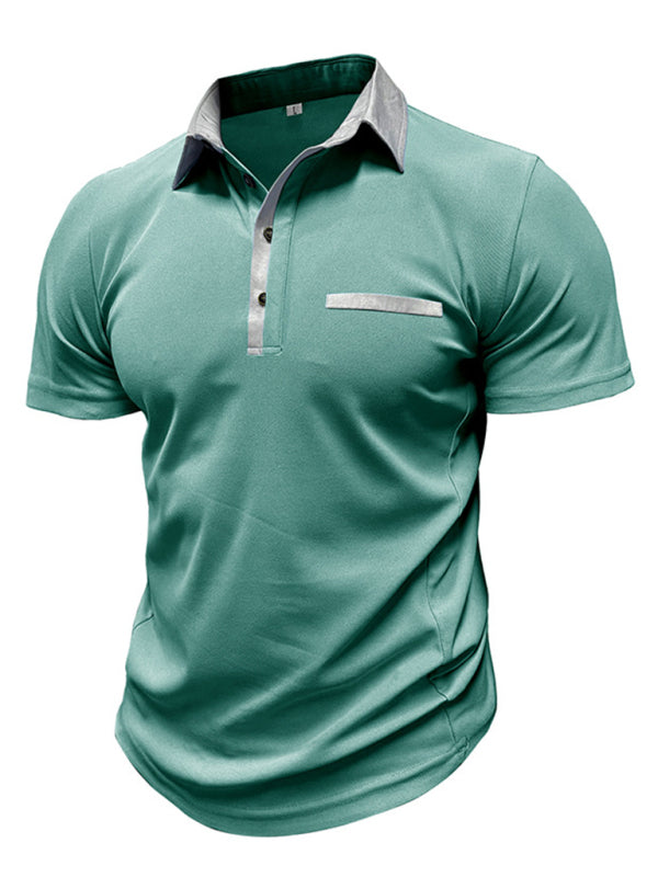 TEEK - Mens Lapel Color Block Short Sleeve Polo Shirt TOPS TEEK K Green S 
