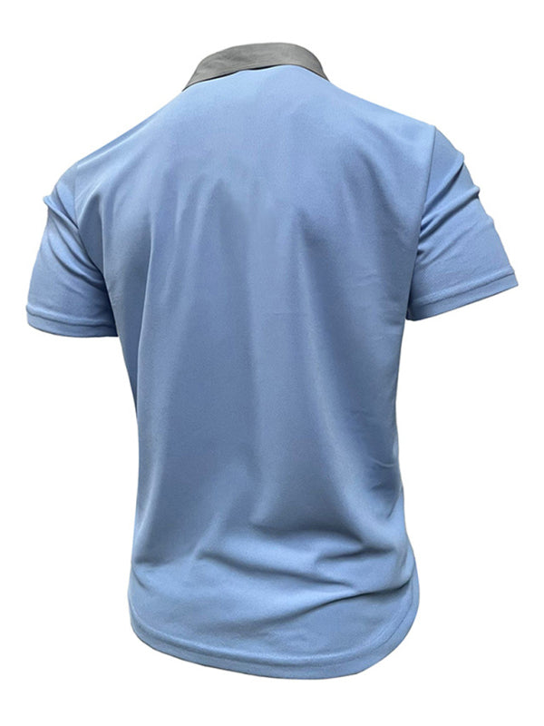 TEEK - Mens Lapel Color Block Short Sleeve Polo Shirt TOPS TEEK K Clear Blue S 