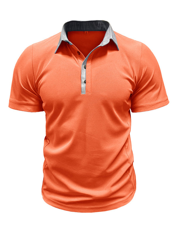 TEEK - Mens Lapel Color Block Short Sleeve Polo Shirt TOPS TEEK K Orange S 