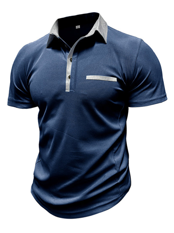 TEEK - Mens Lapel Color Block Short Sleeve Polo Shirt TOPS TEEK K Royal Blue S 