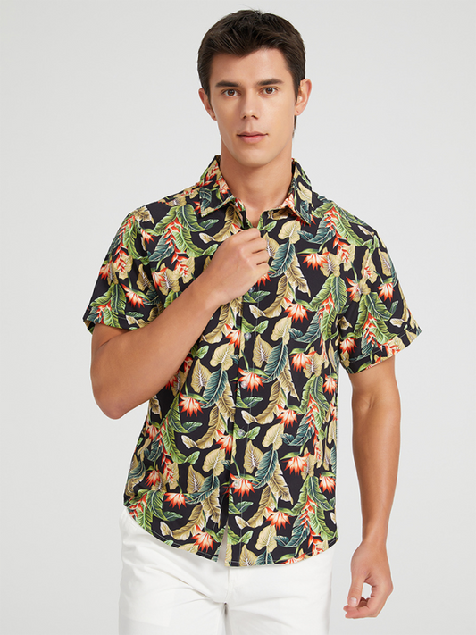 TEEK - Mens Beach Hawaiian Short Sleeve Shirt TOPS TEEK K Black S 