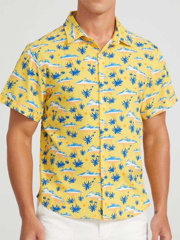 TEEK - Mens Beach Hawaiian Short Sleeve Shirt TOPS TEEK K Yellow S 