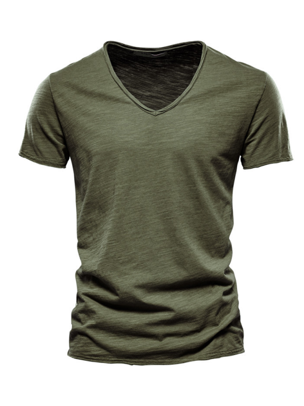 TEEK - Mens Slub Cotton V-Neck Short Sleeve T-Shirt TOPS TEEK K Olive Green S 