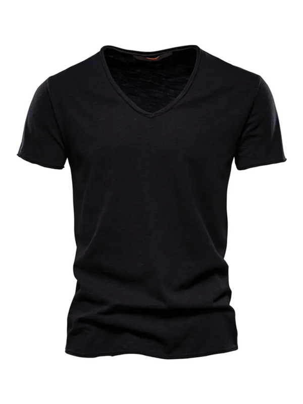 TEEK - Mens Slub Cotton V-Neck Short Sleeve T-Shirt TOPS TEEK K Black S 