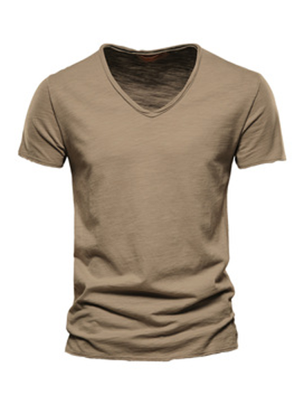 TEEK - Mens Slub Cotton V-Neck Short Sleeve T-Shirt TOPS TEEK K Camel S 