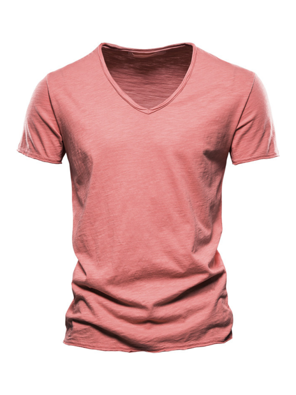 TEEK - Mens Slub Cotton V-Neck Short Sleeve T-Shirt TOPS TEEK K Red S 