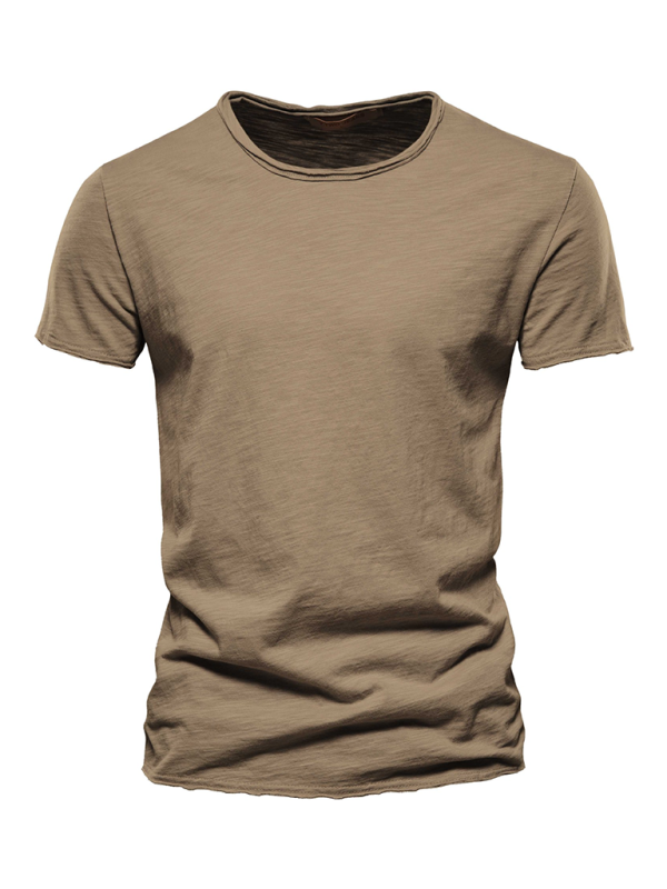 TEEK - Mens Slub Cotton Round Neck Short Sleeve T-Shirt TOPS TEEK K Camel S 