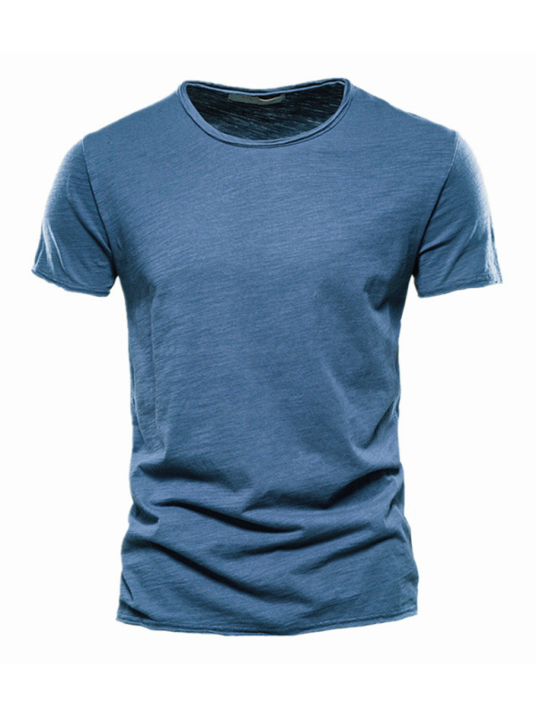 TEEK - Mens Slub Cotton Round Neck Short Sleeve T-Shirt TOPS TEEK K Denim Blue S 