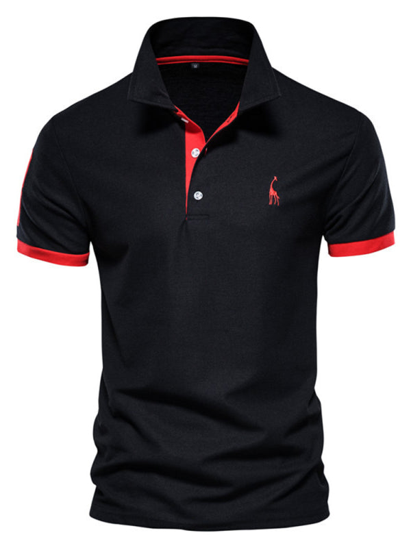 TEEK - Mens Short-Sleeved Lapel Polo Style Deer Embroidered Shirt TOPS TEEK K Black S 